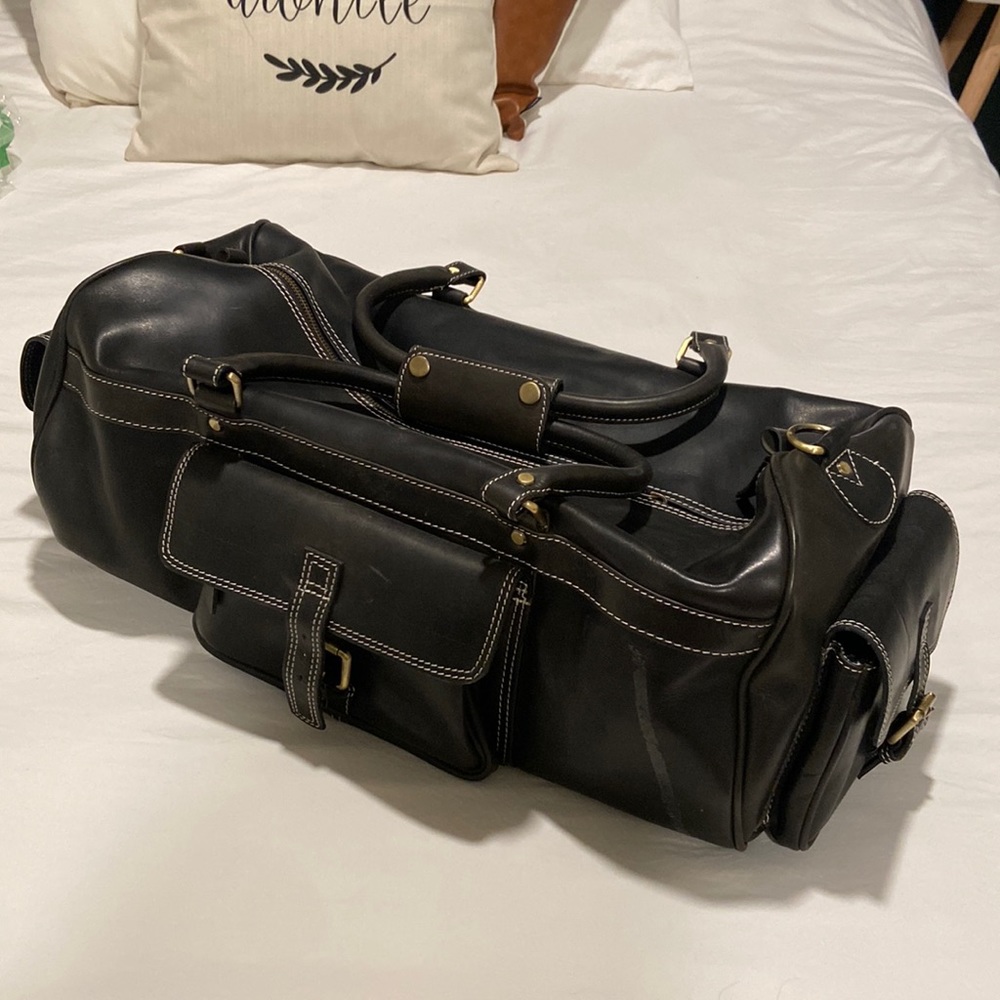 Genuine Black Leather Duffel Bag/Carry On by Aaron’s Leather Goods